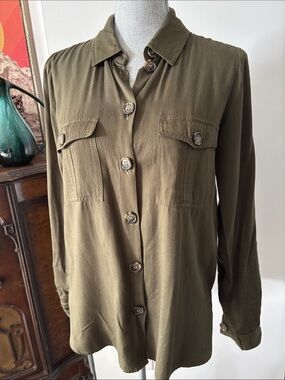 Noisy May Olive Green Button-Down Shirt